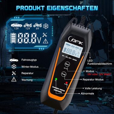 Зарядний пристрій 6V/12V 2A 4A повністю автоматичний інтелектуальний зарядний пристрій зі світлодіодним ремонтним зарядним пристро