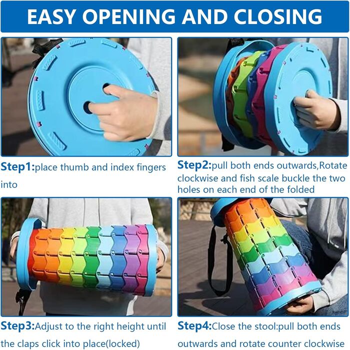 Телескопічний стілець DAJAVE з 2 предметів, складний портативний стілець з високою вантажопідйомністю, підходить для кемпінгу на свіжому повітрі, риболовлі, сімейного відпочинку та використання в приміщенні, чорний