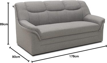 Колекція DOMO. Диван Берлін, класичний 3-місний диван, м&39який гарнітур з високоякісною пружинною серцевиною, 3-місний 178 x 90 x 89 см (Ш x Г x В), світло-сірий Світло-сірий 3-місний