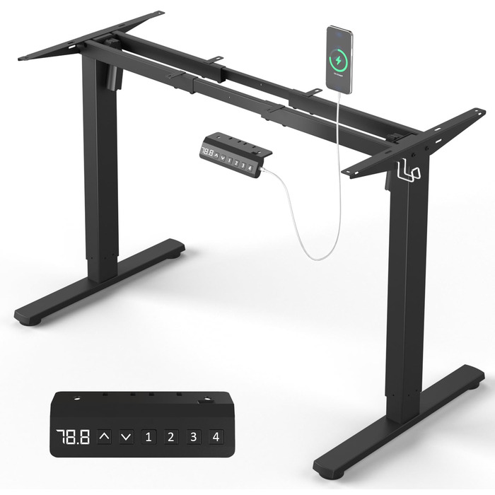 Електрична настільна рама з регулюванням висоти, регульована по висоті настільна підставка з портом USB-C, функцією пам&39яті та функцією запобігання зіткненням, 2 двигуни, чорний колір