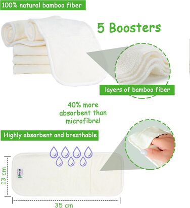 Набір з 5 вкладишів для підгузників, виготовлених з 100 бамбукових волокон, чотиришарові, можна прати. Антибактеріальні антиалерге