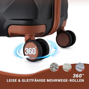 Легка дорожня валіза British Traveller, ручна поклажа, 54x36,5x21,5 см, виготовлена з ABSPC, із замком TSA, 4 колеса, чорно-коричневий колір, розмір S (54 см, 34 л)