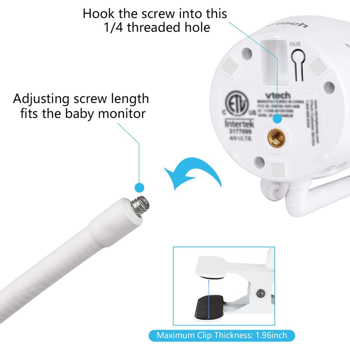 Тримач радіоняні для Vtech VM901 і VM919HD, гнучкий тримач-затискач для радіоняні Vtech, тримач радіоняні Gooseneck для дитячого л