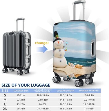 Чохол для валізи Сніговик на пляжі, захисний, міцний, для валіз розміром 45.7-81.3 см, чорний, малий