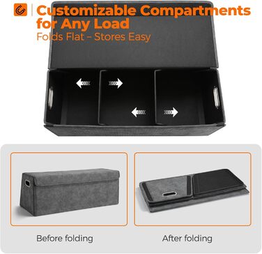 Органайзер для багажника Fyzeoty великий, шкіряний органайзер для позашляховиків, автомобілів, з магнітною кришкою, складаний та регульований, трапецієподібної форми, сірий