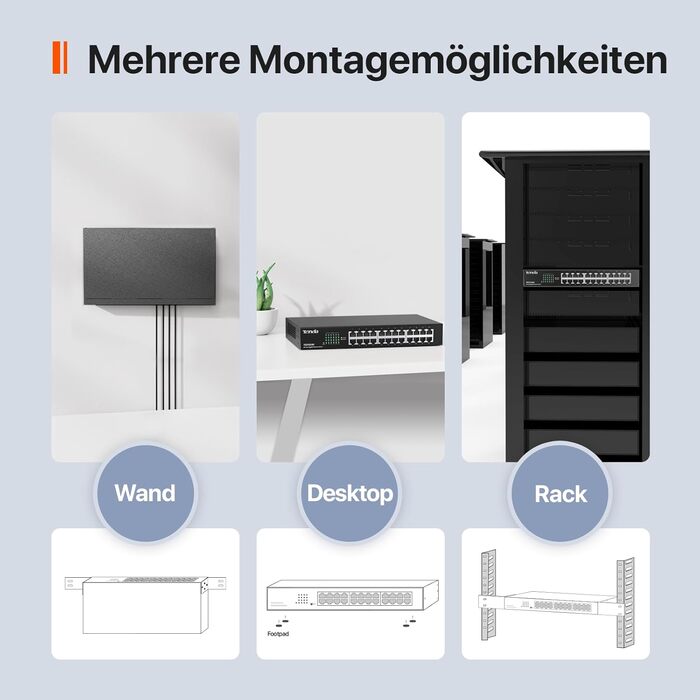Портовий гігабітний мережевий комутатор 19-дюймовий стійковий LAN-комутатор (Plug-and-Play Ethernet-комутатор, безвентиляторний, стійковий/настінний, металевий корпус, чорний) (TEG1024D) 24 порти Стійковий, 24-