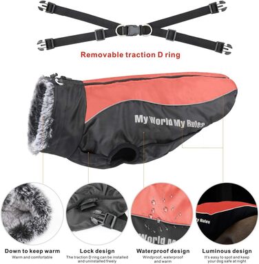 Тепла куртка для собак Idepet, світловідбиваючий сніговий костюм для домашніх тварин, спортивний на відкритому повітрі, водонепроникний одяг для собак, жилет для середніх собак з отвором для шлейки XL червоного кольору