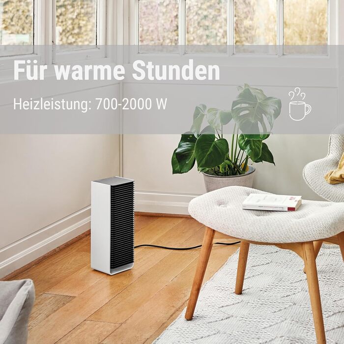 Тепловентилятор Stadler Form Sam з WiFi, керамічним нагрівальним елементом PTC, автоматичним режимом, термостатом, захистом від перекидання, 4 рівня потужності, 700-2000 Вт, портативний, енергозберігаючий, тихий, біло-чорний