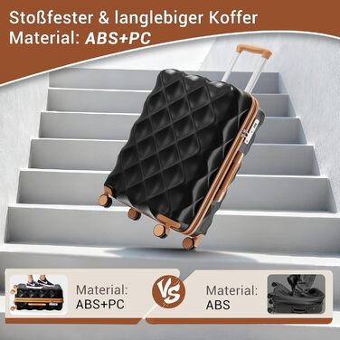 Легка дорожня валіза British Traveller, ручна поклажа, 54x36,5x21,5 см, виготовлена з ABSPC, із замком TSA, 4 колеса, чорно-коричневий колір, розмір S (54 см, 34 л)