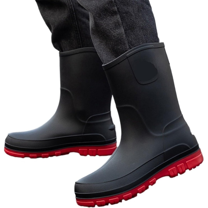Чоловічі гумові чоботи, чоботи до литки, водонепроникні гумові робочі чоботи, калоші, чоловічі гумові чоботи, водне взуття, чорні/червоні, розмір 43 EU