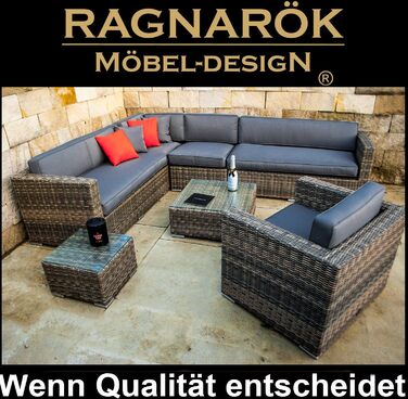 Дизайн меблів Ragnark PolyRattan lounge - Німецький виробник - 8 років ГАРАНТІЯ - Садові меблі, група сидінь, стіл, алюміній, нержавіюча сталь, також двостороннє регульоване крісло, ротанг, натуральна оббивка, сірий