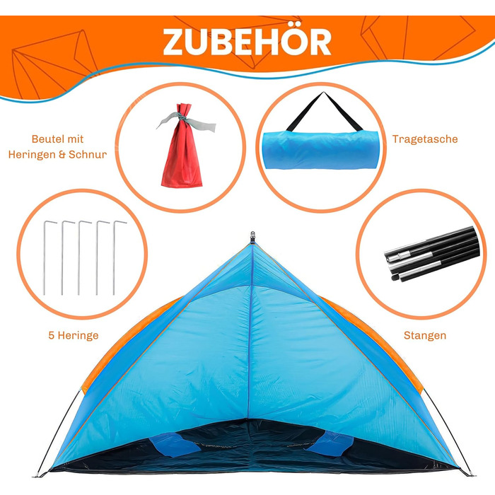 Пляжний намет Blumixx Pop-Up для 2-3 осіб вітрозахисний та сонцезахисний пляжний намет, компактно складаний, легкий дорожній пляжний намет, дитячий пляжний намет, захист від ультрафіолету, 220x120x120 см, бірюзовий