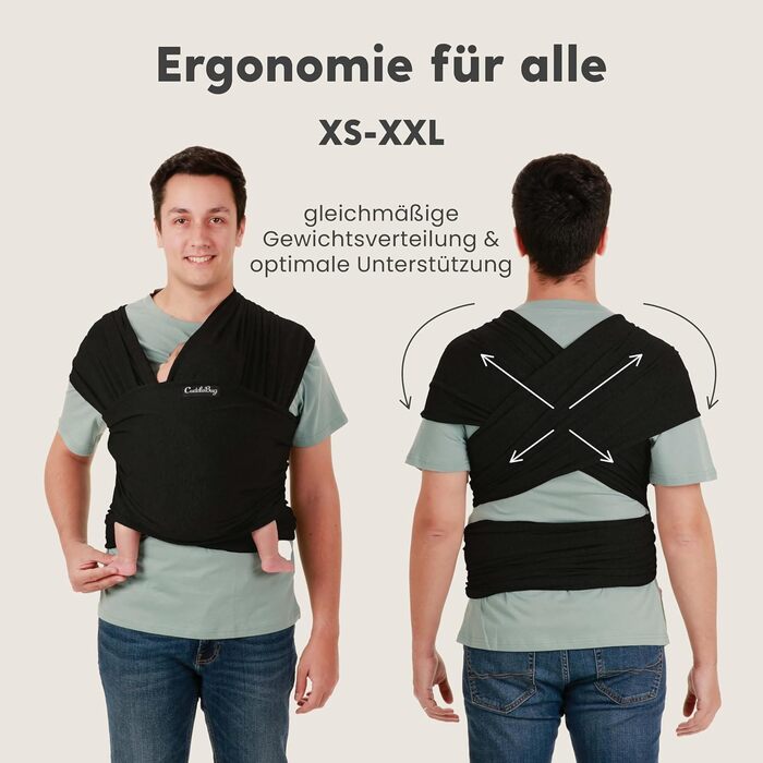 Еластична переноска для новонароджених від народження та малюків до 16 кг - Легко зав&39язується (чорна)