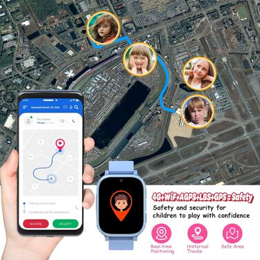 Дитячий смарт-годинник, дитячий смарт-годинник 4G з GPS та телефоном, дитячий годинник IP68, функція виклику, SOS, ігри, будильник, шкільний режим, SIM-телефон, смарт-годинник, подарунок для дівчаток та хлопчиків, синій-4G GPS