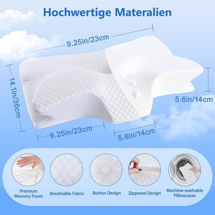 Подушка для шиї Teemour, подушка з піни з ефектом пам&39яті, подушка для сну на боці, спині та животі - подушка для сну на боці з підтримкою шиї, дихаюча та знімна (біла)