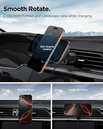 Автомобільне кріплення Spigen OneTap Pro 4 Qi2 15W MagSafe з функцією зарядки, сертифіковане Qi2, зарядний пристрій для вентиляцій