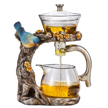 Набір скляних чайників, дизайн тварин та птахів, напівавтоматичний, обертова чаша з чайним ситечком, набір чайників Lazy Kungfu (чайник)
