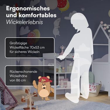 Дерев&39яний пеленальний столик Bellabino Bani білого кольору вузький пеленальний столик з 2 відкритими полицями зручний для спини пеленальний столик висотою 86 см велика пеленальна поверхня 70 x 53 см