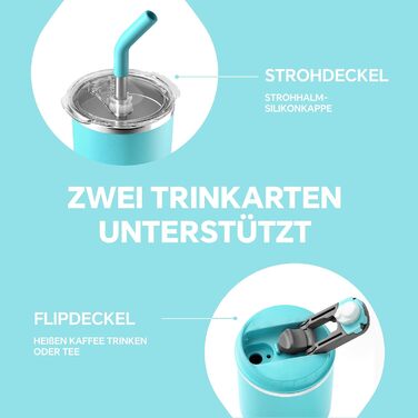 Ізольована кружка Ideus 14 унцій (420 мл), двостінна кавова кружка з нержавіючої сталі Дорожня кружка з герметичною кришкою та соломинкою, підходить для гарячих і холодних напоїв (небесно-блакитна)