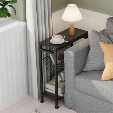 Вузький приставний столик, 3 полиці, вузька тумбочка з підставкою для журналів, приставний столик до дивана, невеликий журнальний столик для вітальні, спальні, кухні та балкону, кабінету (чорний) 1 Чорний