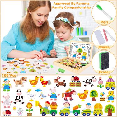 Дерев&39яна іграшка-головоломка COOLJOY, 100 шт., дерев&39яна магнітна головоломка для дівчаток, ферма, шаблони, ігри, подарунок,