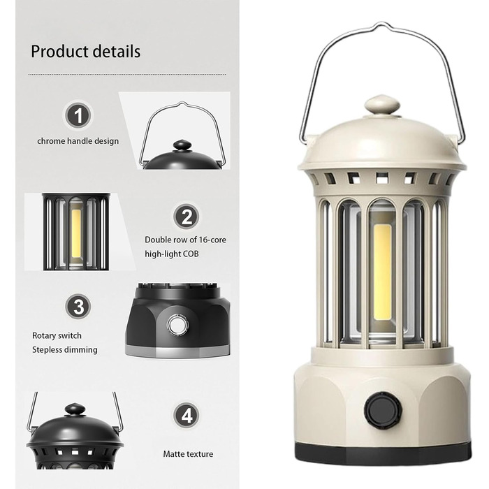 Регульований ретро-кемпінговий ліхтар, вдосконалене освітлення, портативний підвісний світильник, водостійкий, ідеально підходить для активного відпочинку. Ретро-кемпінговий ліхтар, білий.
