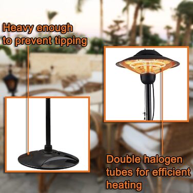 Електричний обігрівач для патіо та саду DONYER POWER 2000 Вт, водонепроникний, окремостоячий, для використання на вулиці та в приміщенні 503d