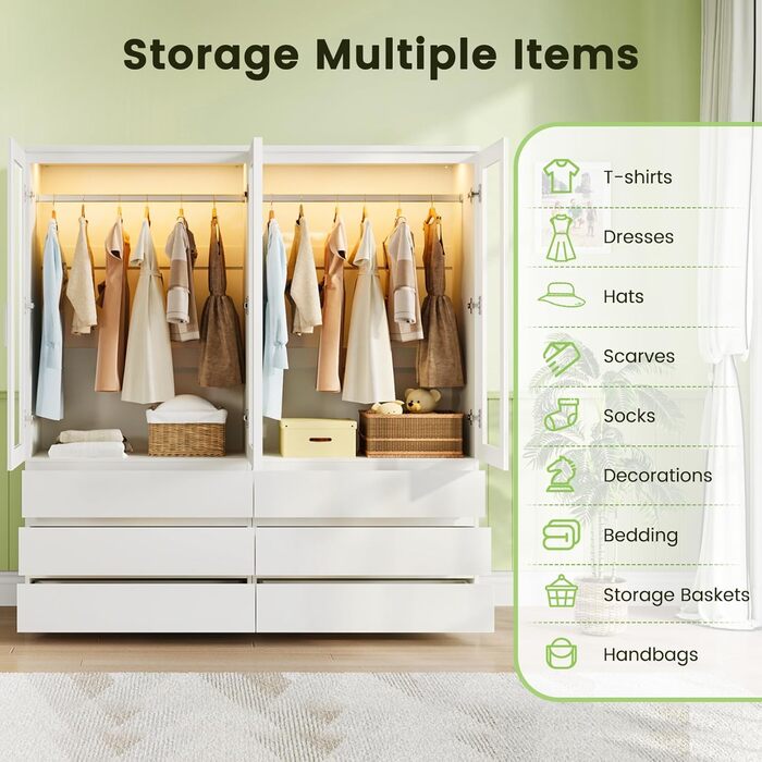 Дводверна шафа Dripex, маленька шафа з однією рейкою для одягу та 3 шухлядами 80 x 48 x 180 см Біла, мінімалістична гардеробна-шафа для спальні, дводверна 80 x 48 x 180 см