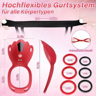 Вібратор Tagnaff, з 6 ерекційними кільцями та стимуляцією клітора, червоний, силікон