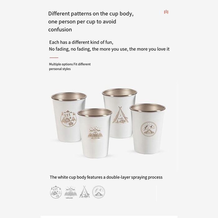 Набір із 4 кавових чашок з нержавіючої сталі 304 об&39ємом 350 мл для активного відпочинку, білий, для походів