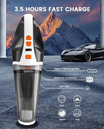 Ручний пилосос акумулятор 5 в 1, 15000Pa/10000Pa 2-швидкісний автомобільний пилосос потужний зі світлодіодним світлом, вологий / с