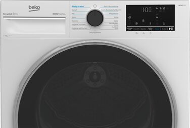 Сушильна машина Beko bPRO, 8 кг сушильна машина з тепловим насосом з фронтальним завантаженням, підходить для алергіків, 15 програм із функцією пари, захистом від складок, ніжний барабан AquaWave, біла