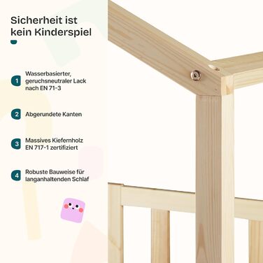 Дитяче ліжко Treviolo 90 x 200 см Дерев&39яне ліжко для дітей із захистом від падіння Каркас ліжка Монтессорі з рейковою основою, сосновий дерев&39яний, колір натурального дерева, 90 x 200 см