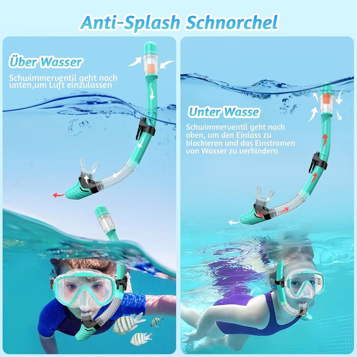Дитячий комплект для підводного плавання, дитяча маска для дайвінгу з панорамною маскою для підводного плавання з широким оглядом 180 та захистом від запотівання, суха маска для підводного плавання з захистом для носа, зелена