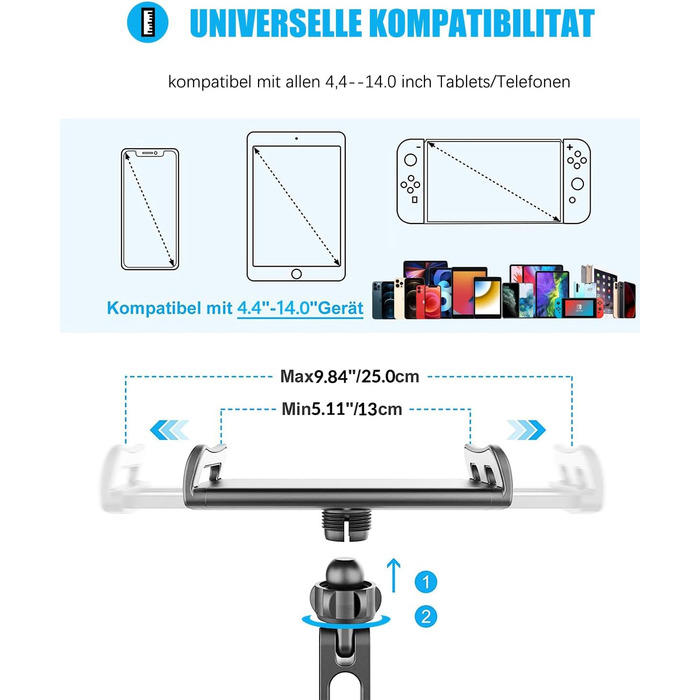 Тримач для планшета Zommuei Автомобіль, Кріплення для планшета Автомобіль - Висувний автомобільний кронштейн для підголівника Тримач планшета Підголівник для iPad iPhone/Samsung Tab/Kindle Fire HD/Nintendo Switch тощо. 4,4-14-дюймові пристрої Чорний