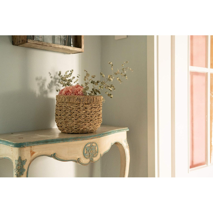 Круглий плетений кошик для зберігання Decorasian, виготовлений з екологічно чистої морської трави - діаметр 25 см, натуральний колір