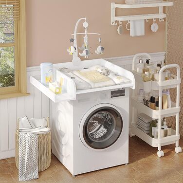 Насадка для пеленального столика WOLTU для пральної та сушильної машин, з бічною полицею та ременем безпеки, біла, 80 x 16,5 x 70 см