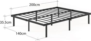 Ліжко Zinus Caleb 140x200 см - Висота 36 см з місцем для зберігання під ліжком - Металевий каркас ліжка-платформа - Розкладний каркас ліжка - Чорний