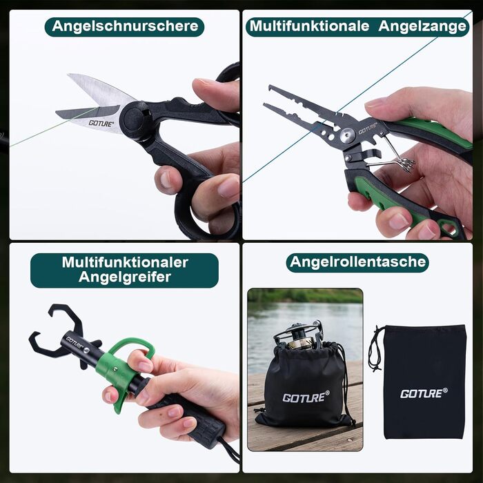 Повний рибальський набір Goture (24T Carbon), 2 телескопічні вудки з вуглецевого волокна для серфкастингу та котушка для спінінгу з 91 герметичними кульковими підшипниками, включаючи рибальські інструменти, сумку для котушки - професійна морська риболовля