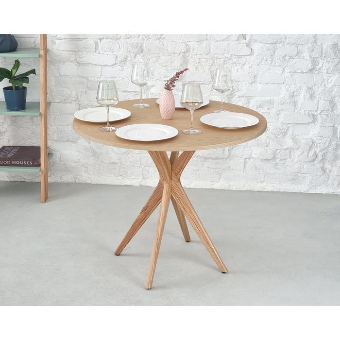 Круглий обідній стіл з дерева 80 см Ясен 80x80