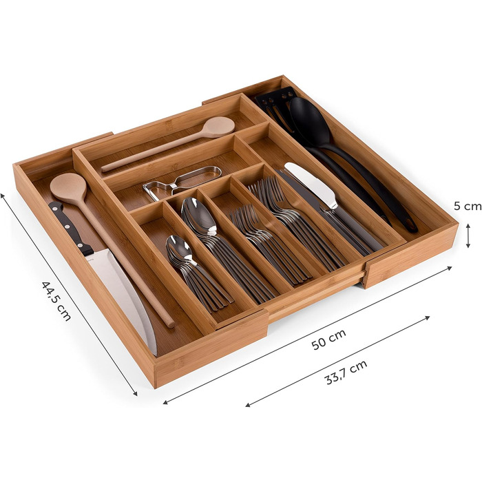 Лоток для столових приборів Blumtal з бамбука - Роздільник для кухонних приборів з регулюванням розміру - Органайзер для столових