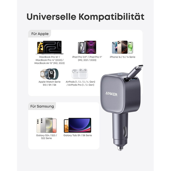 Автомобільний зарядний пристрій Anker USB-C, максимальна потужність 75 Вт. Ультракомпактний автомобільний швидкий зарядний пристрі