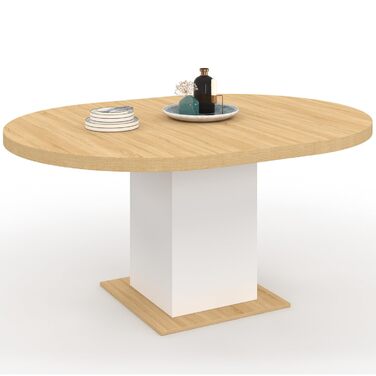 Розкладний круглий обідній стіл Eden, 4-8 осіб, дерево та білий колір, 120-160 см