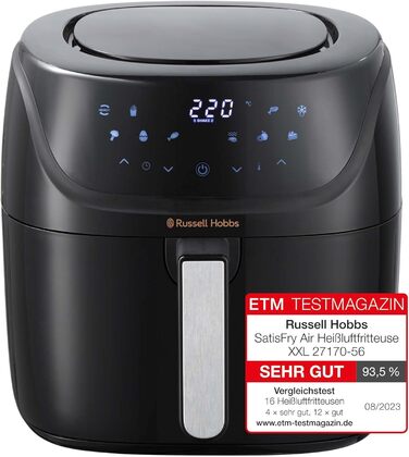 Аерофритюрниця Russell Hobbs XXL 8 л компактний корпус 7 функцій приготування10 програм AirFryer (можна мити в посудомийній машині, макс. 220C, фритюрниця без олії, гриль, запікання, смаження, зневоднення) SatisFry 27170-56