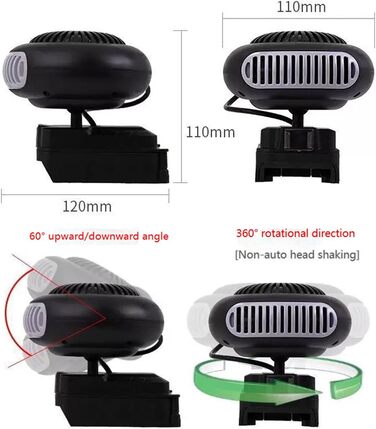 Автомобільний обігрівач на батарейках з обертанням на 360, обігрівач для паркування автомобіля, акумуляторний обігрівач з USB-портом для кемпінгу, намету, триколісного велосипеда, офісу, автомобіля, гольф-кара (2 батареї, 5 секцій) 2 батареї 5 секцій