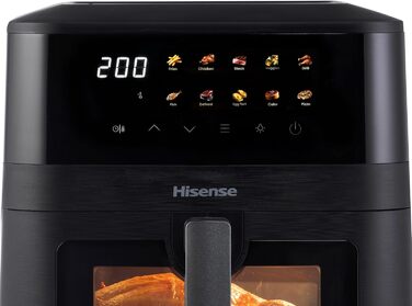 Аерофритюрниця Hisense HAF2100DCD, 2100 Вт, 7.7 л, 10 програм, антипригарне покриття, функція відкладеного старту, чорна
