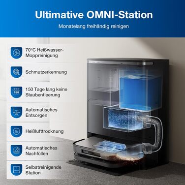 Робот для прибирання та пилососу, 12800 Па, проти заплутування, адаптивне очищення країв TruEdge, миття теплою водою при 70 C, інт