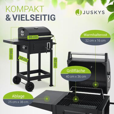 Мангал Juskys Міссурі з кришкою - Велика поверхня гриля, решітка для гриля, змінний лоток для вугілля - Візок для вугілля з колеса