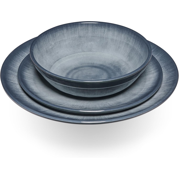 Набір меламінового посуду Jesolo Grey для 4 осіб, вигляд кераміки, можна мити в посудомийній машині, аксесуари для кемпінгу, посуд для каравану, посуд для фестивалів, посуд для пікніка, посуд для садової вечірки, 12 предметів