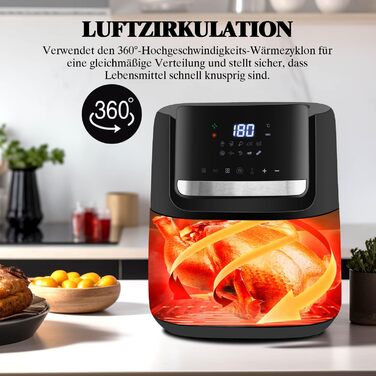 Цифрові фритюрниці SUPERLEX 7 літрів, фритюрниця 1600 Вт, фритюрниця XXL, фритюрниця 10 програм з підставкою, смаження у фритюрі без олії, гриль у духовці з регулюванням температури та таймером 7 літрів чорний